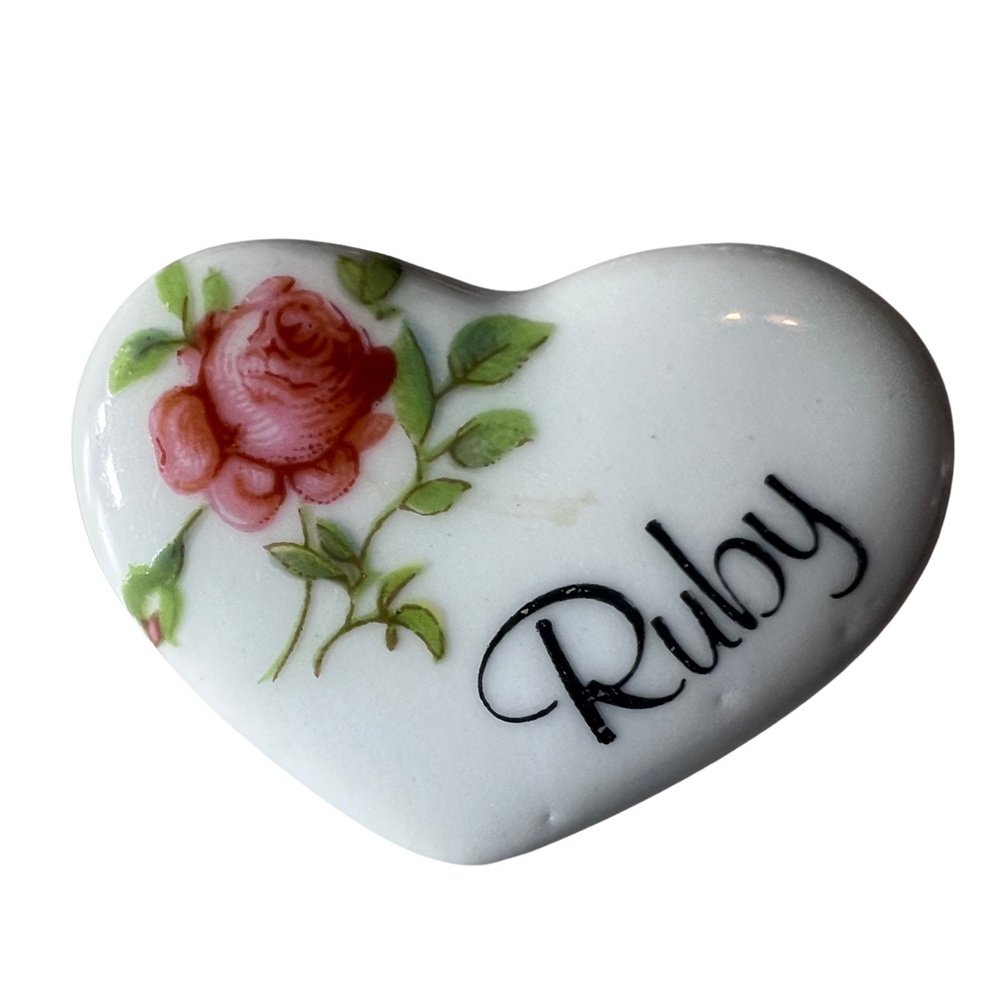 Vintage Porcelain Flower Heart ♥️ “Ruby” Pin